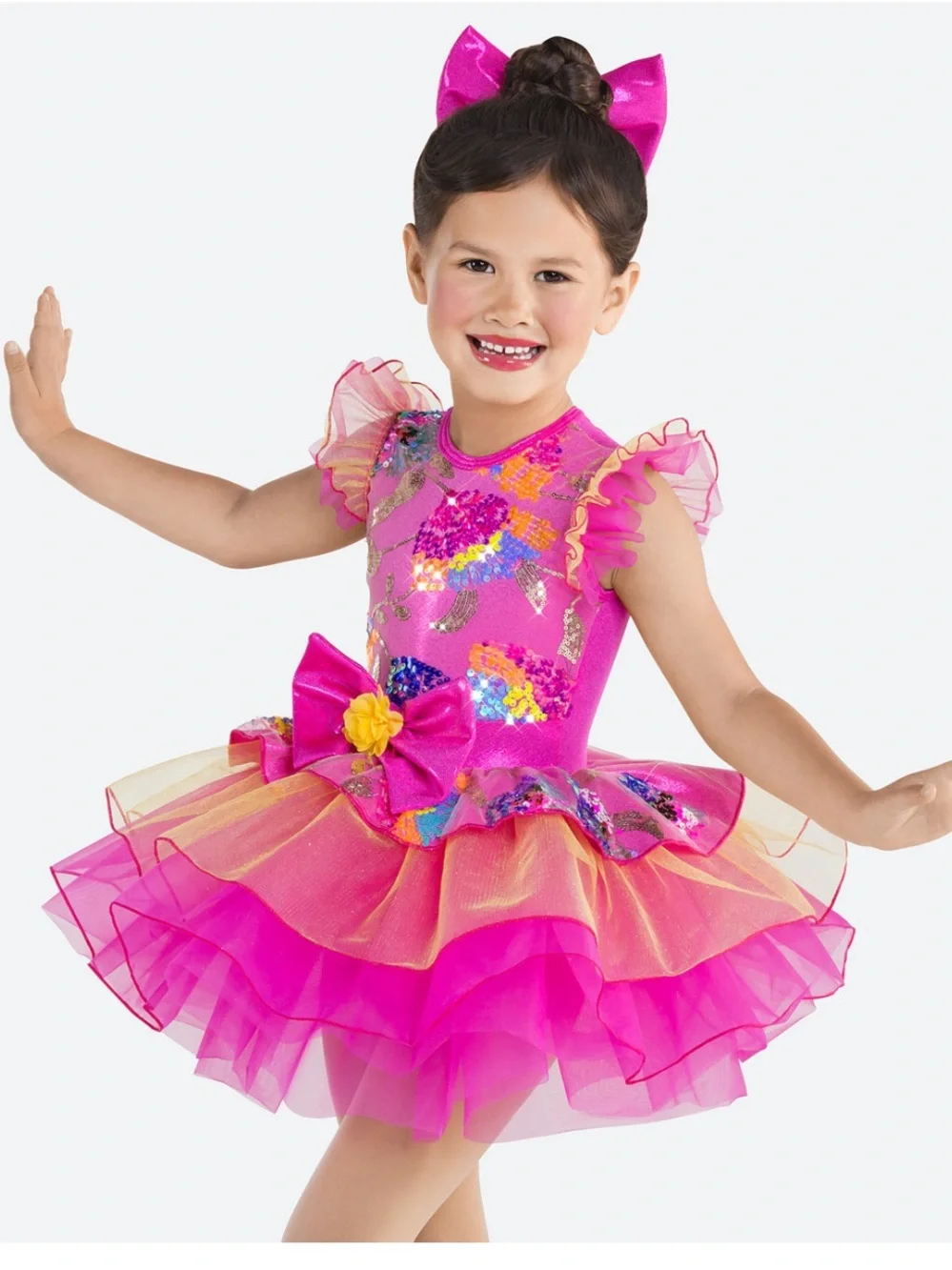 Girls Hot Pink Sequin Floral Embroidered Dance Dress Costume Size XL